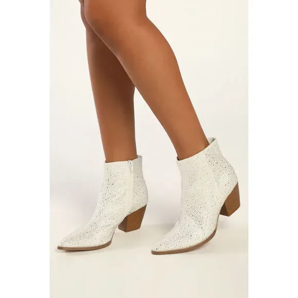 Lulus x Matisse Spirit Silver Rhinestone Pointed Toe Ankle Booties - Size 8 - Picture 1 of 1